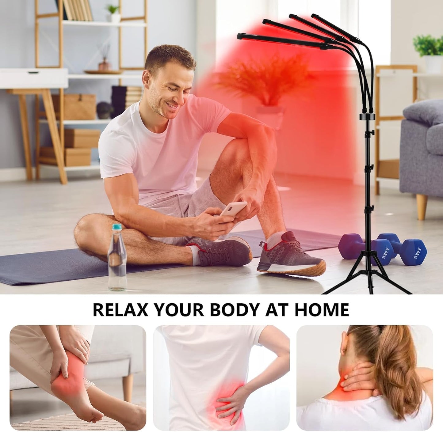 Red Light Therapy, 660Nm & 850Nm & 940Nm Infrared Light Therapy with Stand, Height Adjustable & Angle Adjustable & Timer, 32W 180Leds Infrared Light Therapy for Body